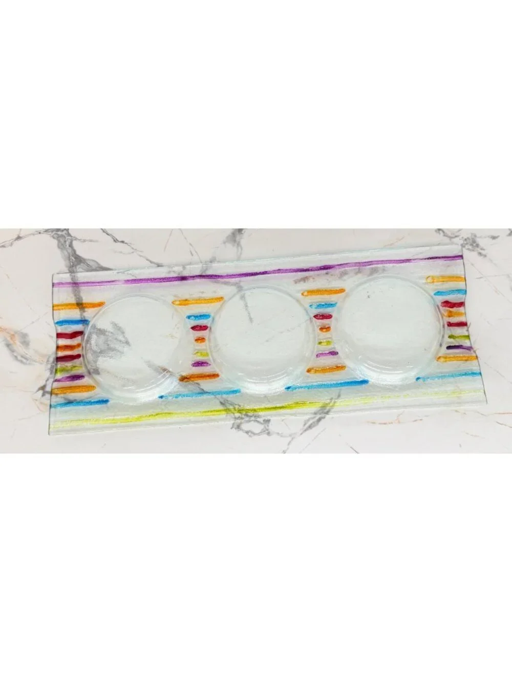 Colorful Fused Glass Condiment Server Tray Hand Painted Striped Appetizer Dish